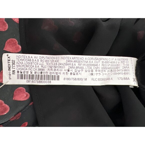 Zara Mini Dress Size Medium A Line Babydoll Black Red Long Sleeve Heart Print - Picture 5 of 10